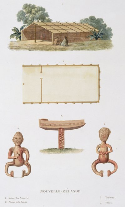 A Spirit House, New Zealand, from Voyage autour du Monde by Louis Isidore Duperrey by L.I. and Chazal, A. Duperrey